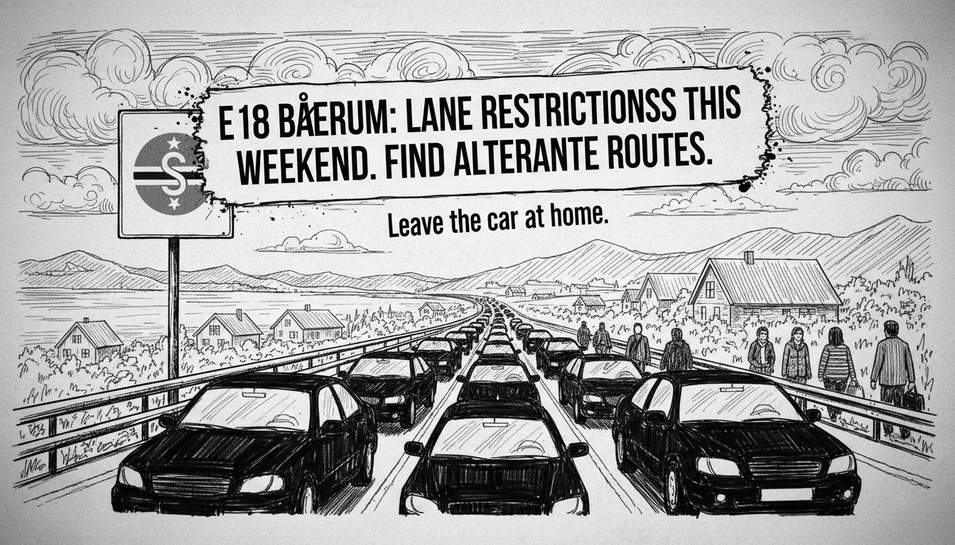 E18 Highway Lane Restrictions in Bærum This Weekend