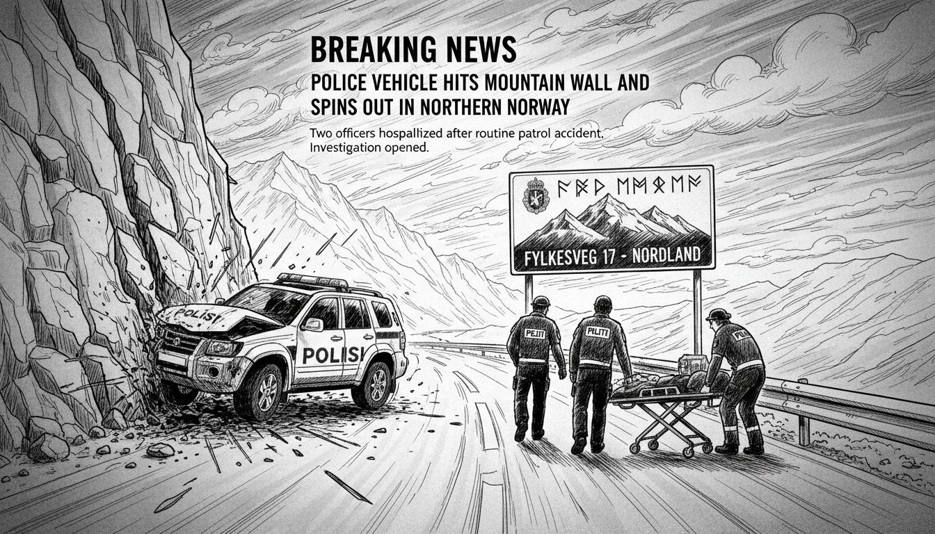 Police Vehicle Hits Mountain Wall and Spins Out in Northern Norway