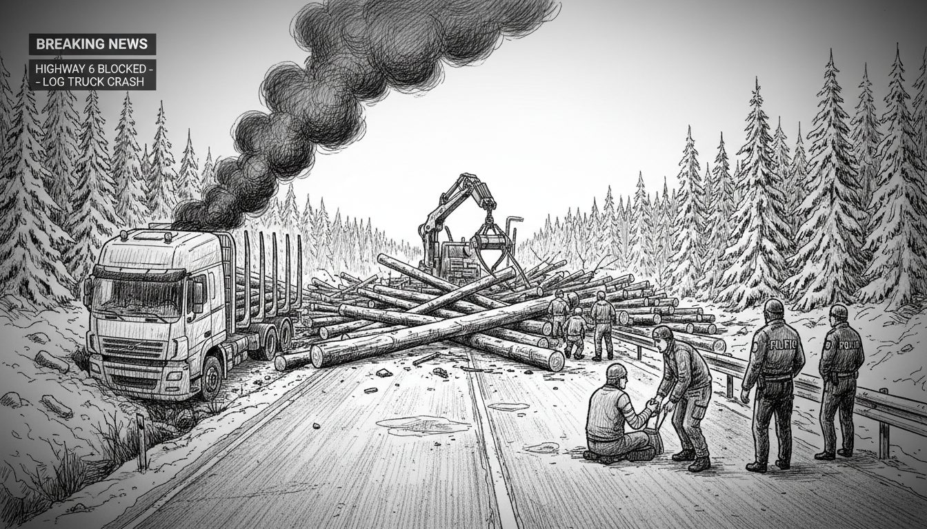 Log Truck Crash Blocks Highway in Eastern Finland
