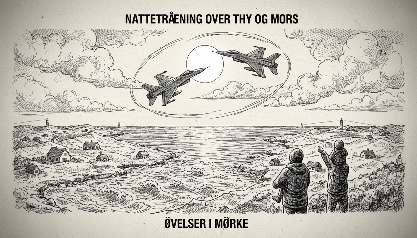 Fighter Jets Circle Over Thy and Mors During Night Training