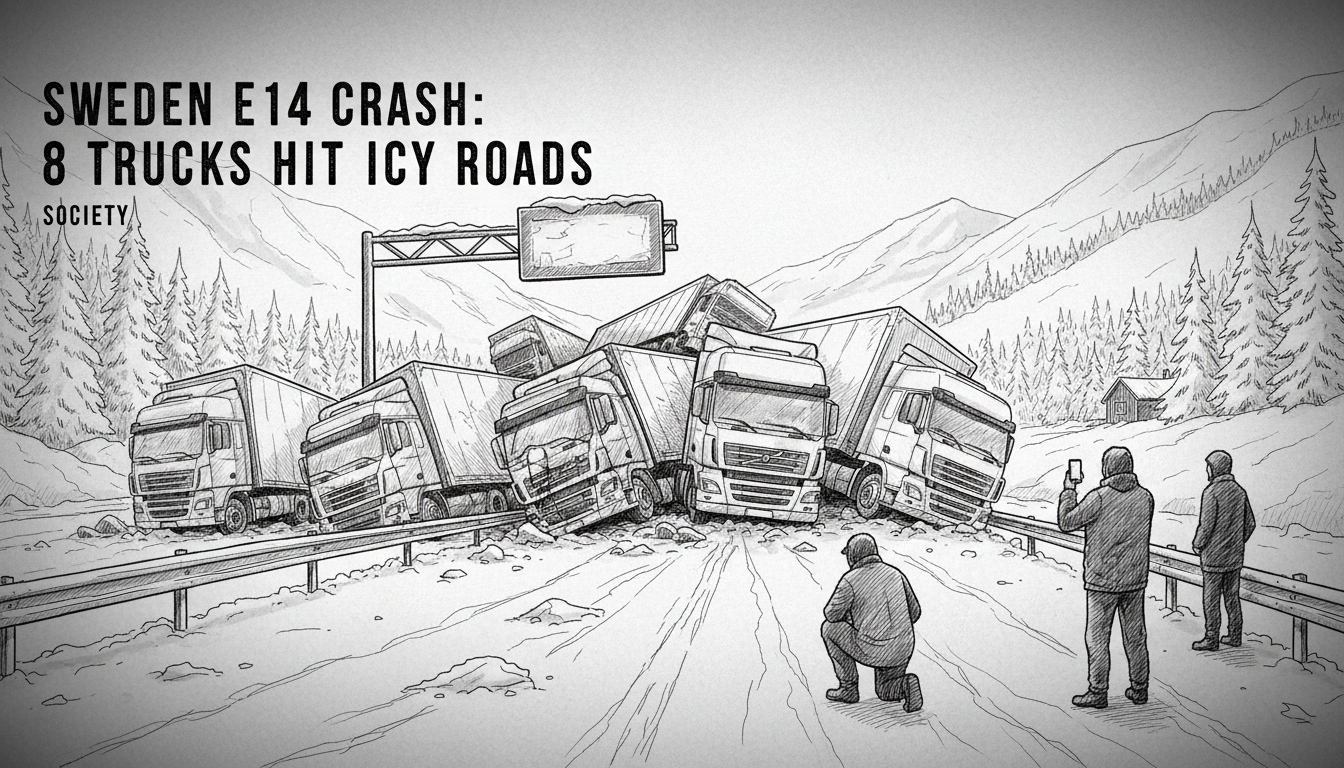Sweden E14 Crash: 8 Trucks Hit Icy Roads