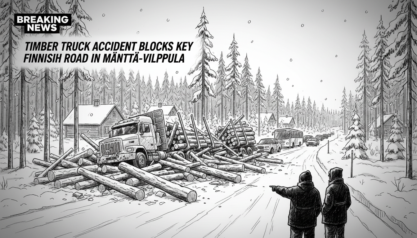 Timber Truck Accident Blocks Key Finnish Road in Mänttä-Vilppula