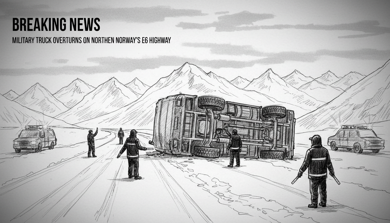 Military Truck Overturns on Northern Norway's E6 Highway