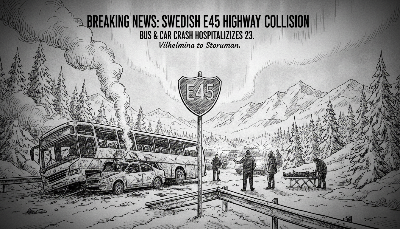Bus and Car Collision on Swedish E45 Highway Leaves 23 Hospitalized