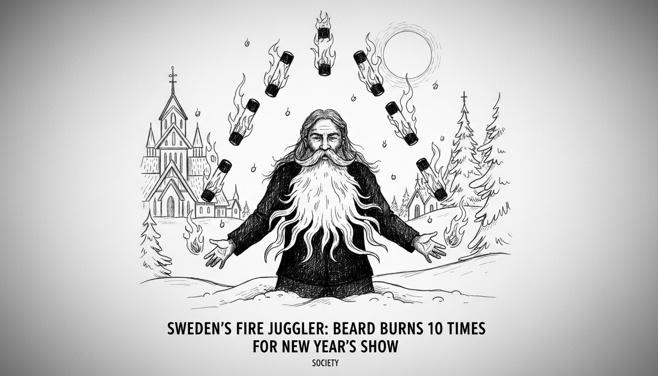 Sweden's Fire Juggler: Beard Burns 10 Times for New Year's Show