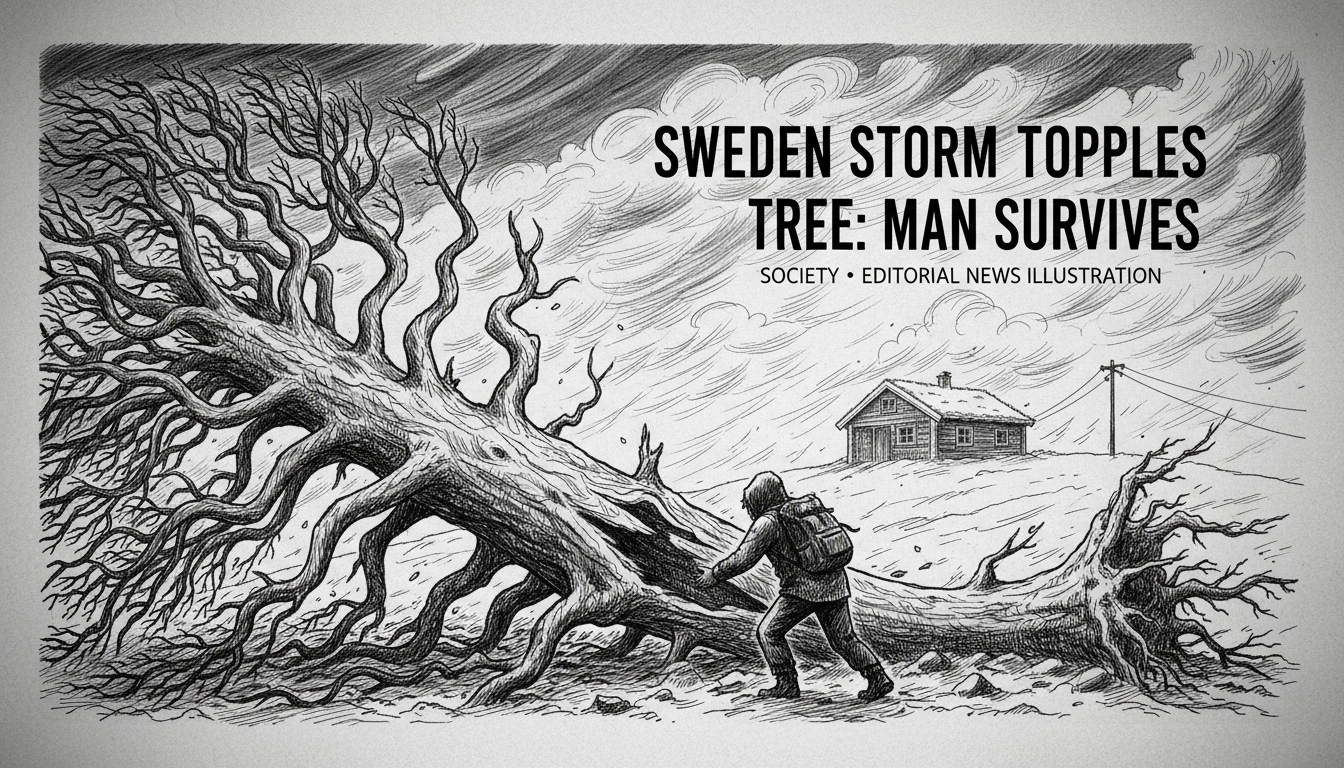 Sweden Storm Topples Tree: Man Survives