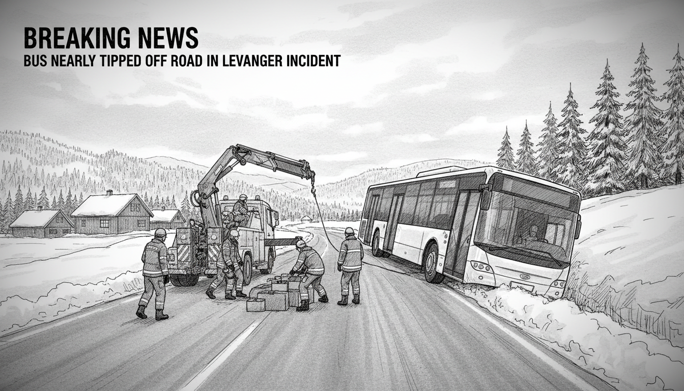 Bus Nearly Tipped Off Road in Levanger Incident