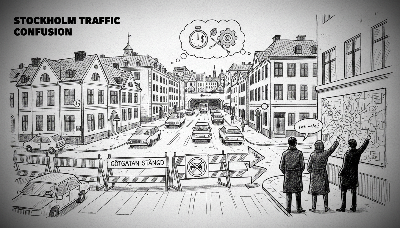 Stockholm Street Closure Creates Traffic Confusion in Södermalm