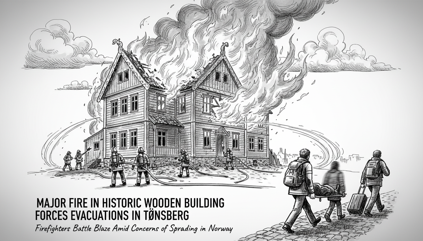 Major Fire in Historic Wooden Building Forces Evacuations in Tønsberg