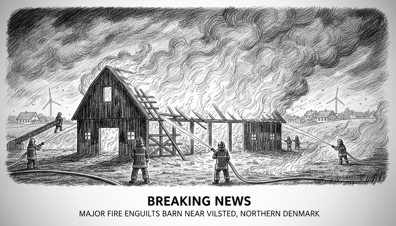 Major Fire Engulfs Barn Near Vilsted in Northern Denmark