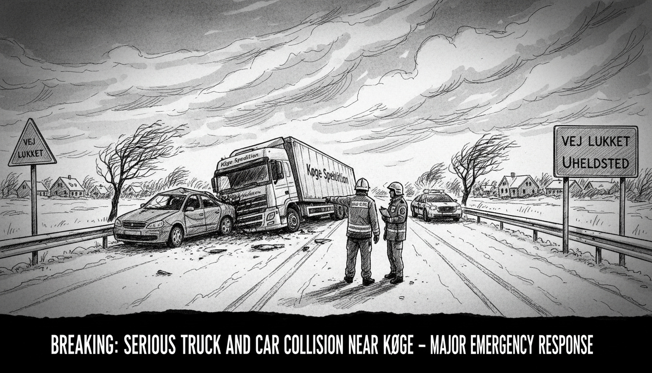 Serious Truck and Car Collision Near Køge Prompts Major Emergency Response