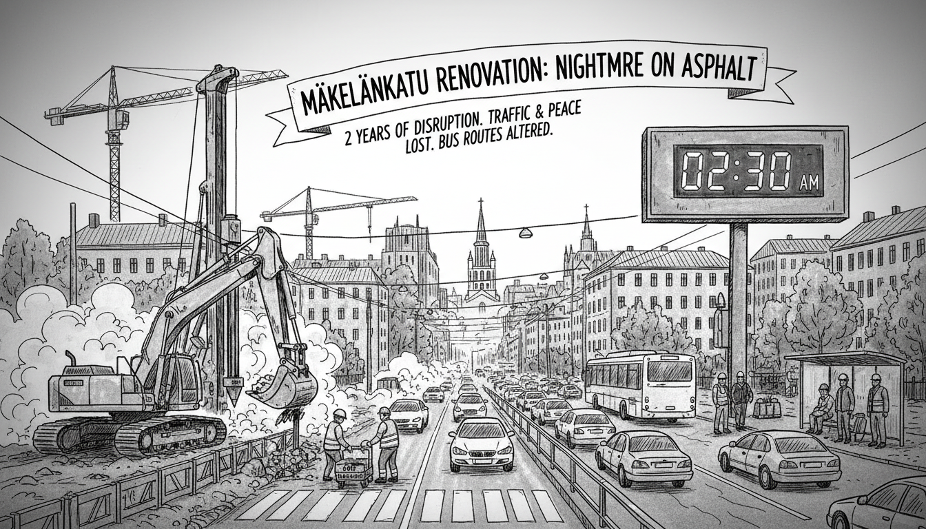 Helsinki's Mäkelänkatu Renovation Disrupts Traffic and Nighttime Peace