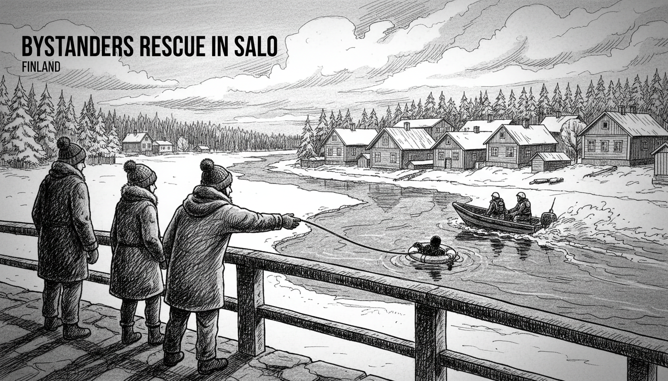 Bystanders Rescue Person from River in Salo Finland
