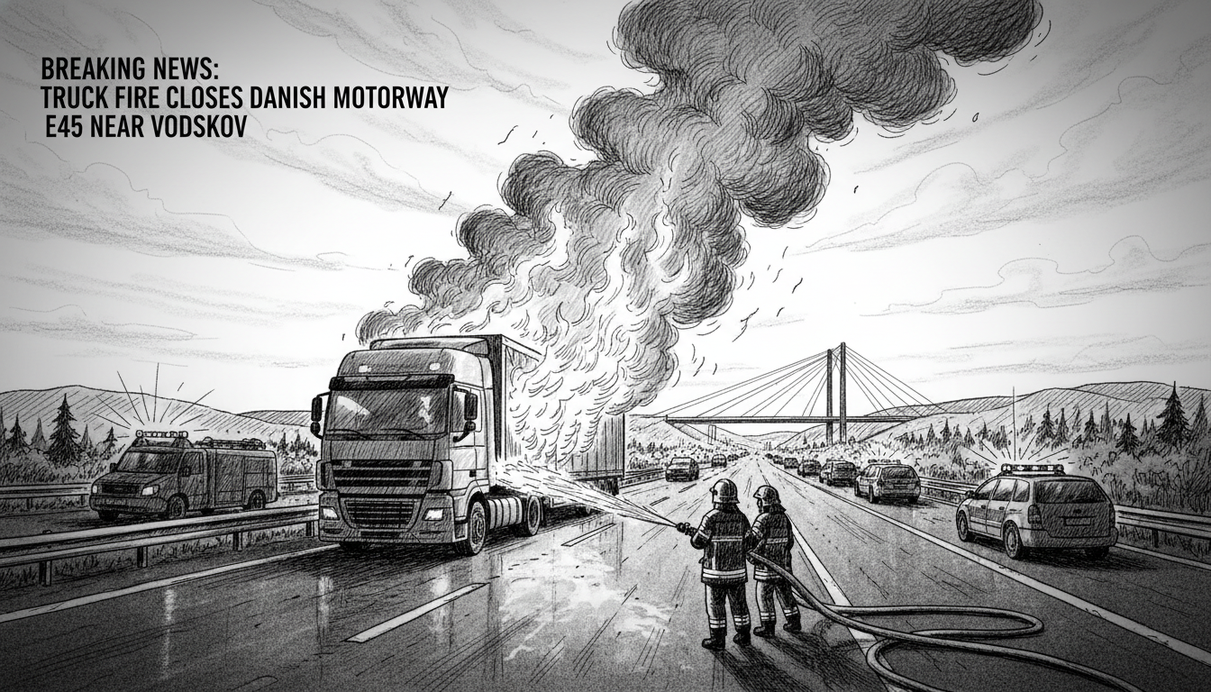 Truck Fire Closes Danish Motorway Near Vodskov