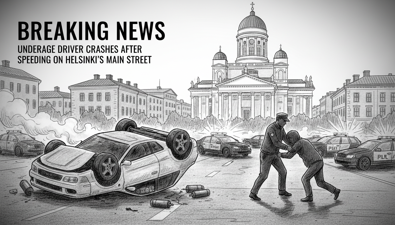 Underage Driver Crashes After Speeding on Helsinki's Main Street