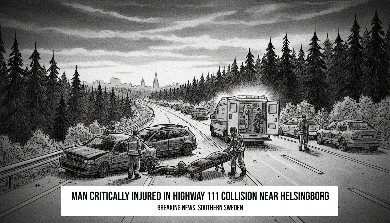 Man Critically Injured in Highway 111 Collision Near Helsingborg