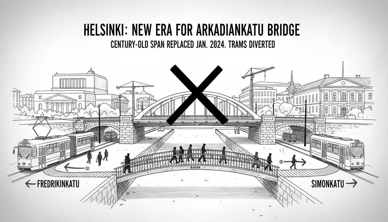 Helsinki's Arkadiankatu Bridge to be Replaced Next Year with Tram Diversions