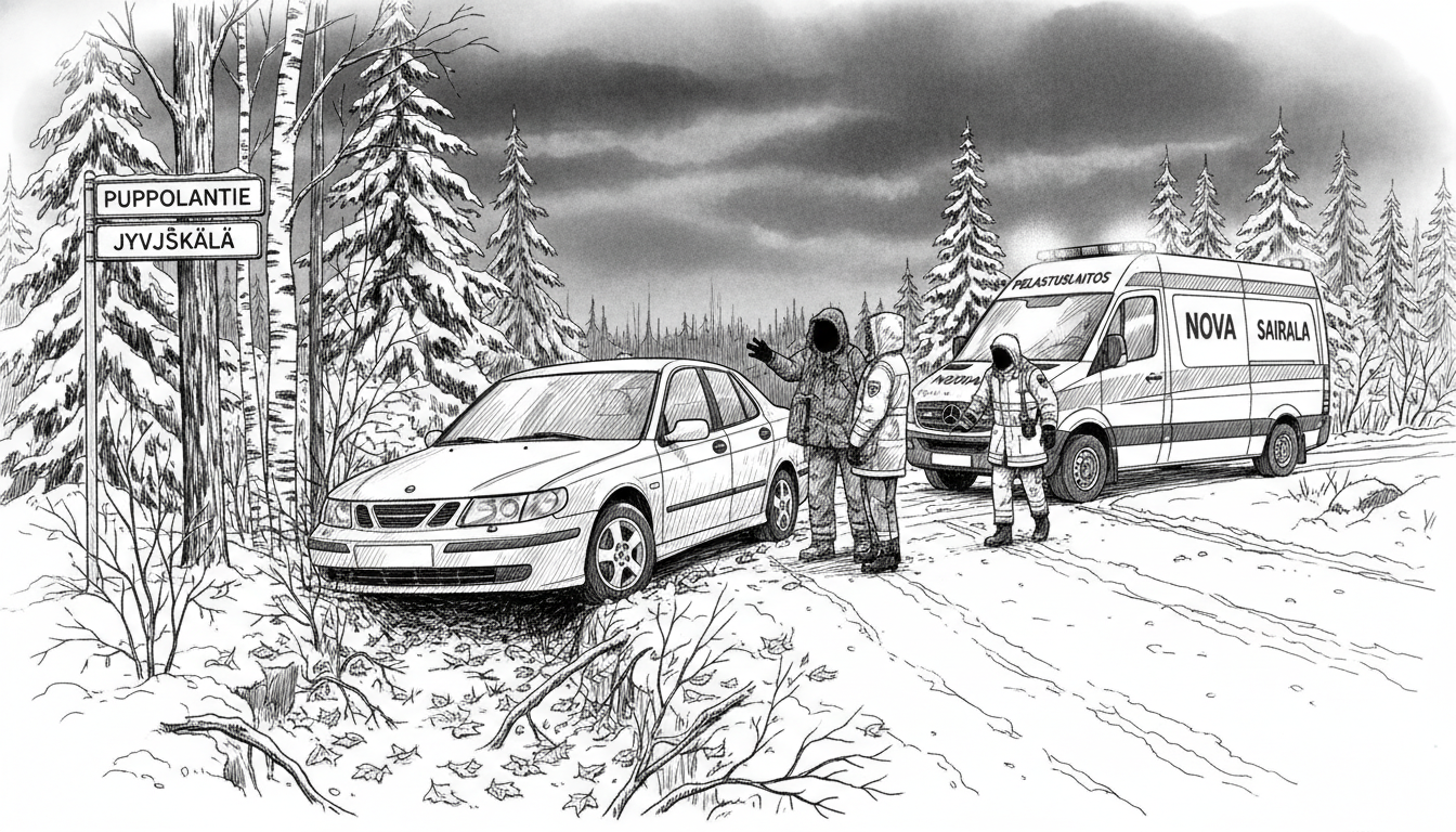 Car Skids Off Road in Jyväskylä, Driver Taken to Hospital