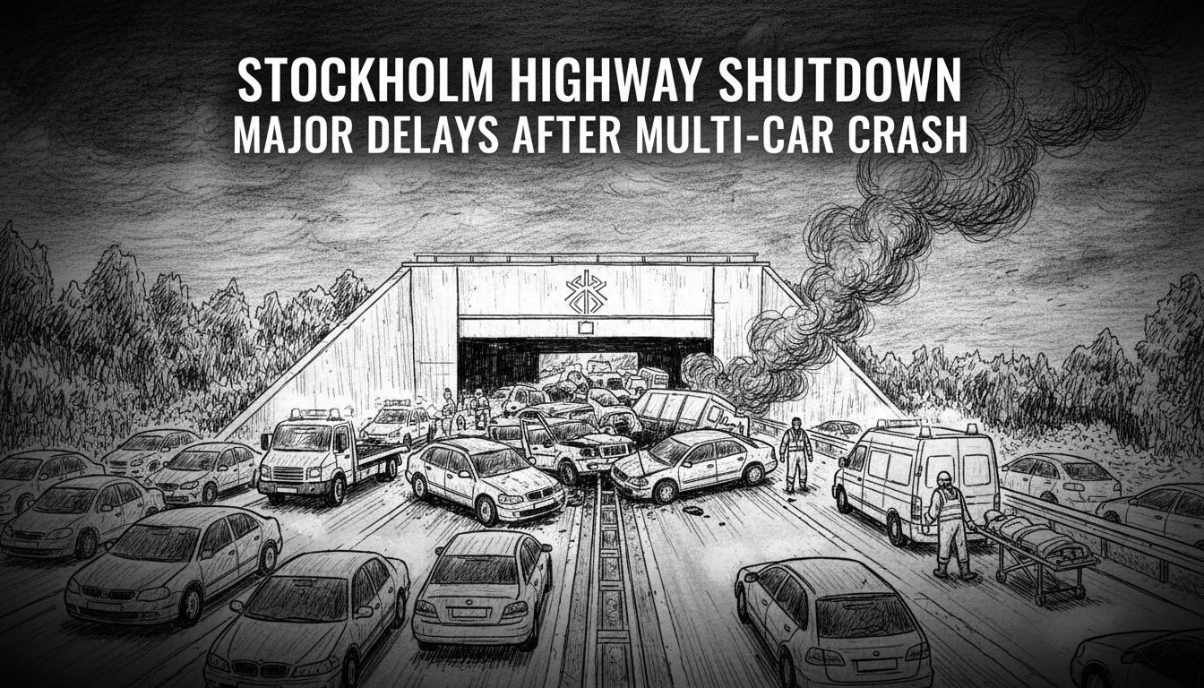 Stockholm Highway Closure After Multi-Car Crash Causes Major Delays