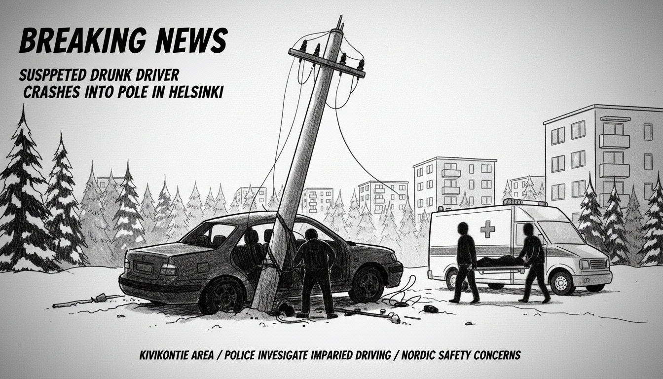 Suspected Drunk Driver Crashes Into Pole in Helsinki