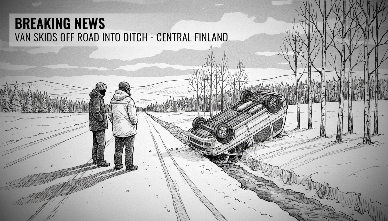 Van Skids Off Road Into Ditch in Central Finland