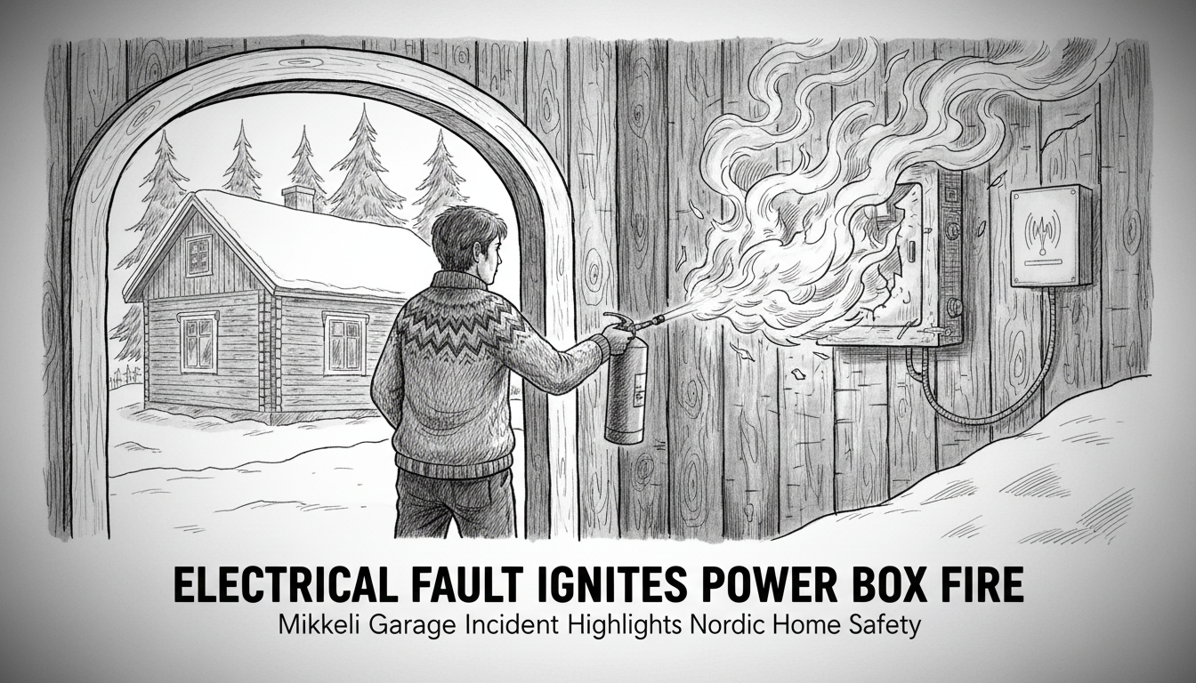 Electrical Fault Ignites Power Box Fire in Mikkeli Garage