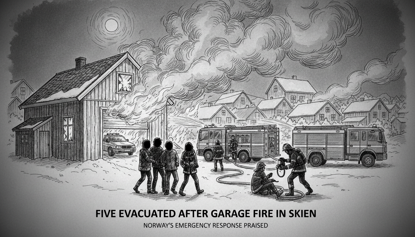 Five Evacuated After Garage Fire in Skien