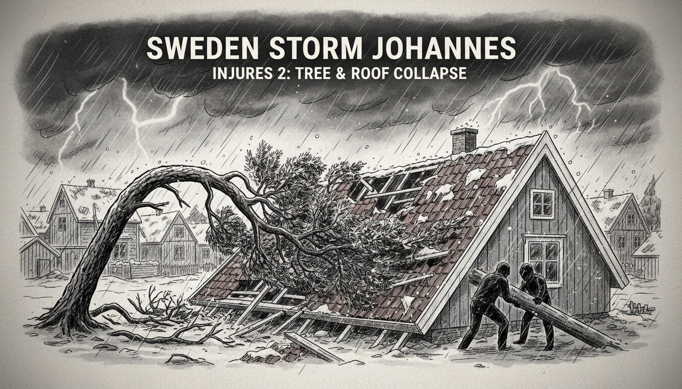 Sweden Storm Johannes Injures 2: Tree & Roof Collapse