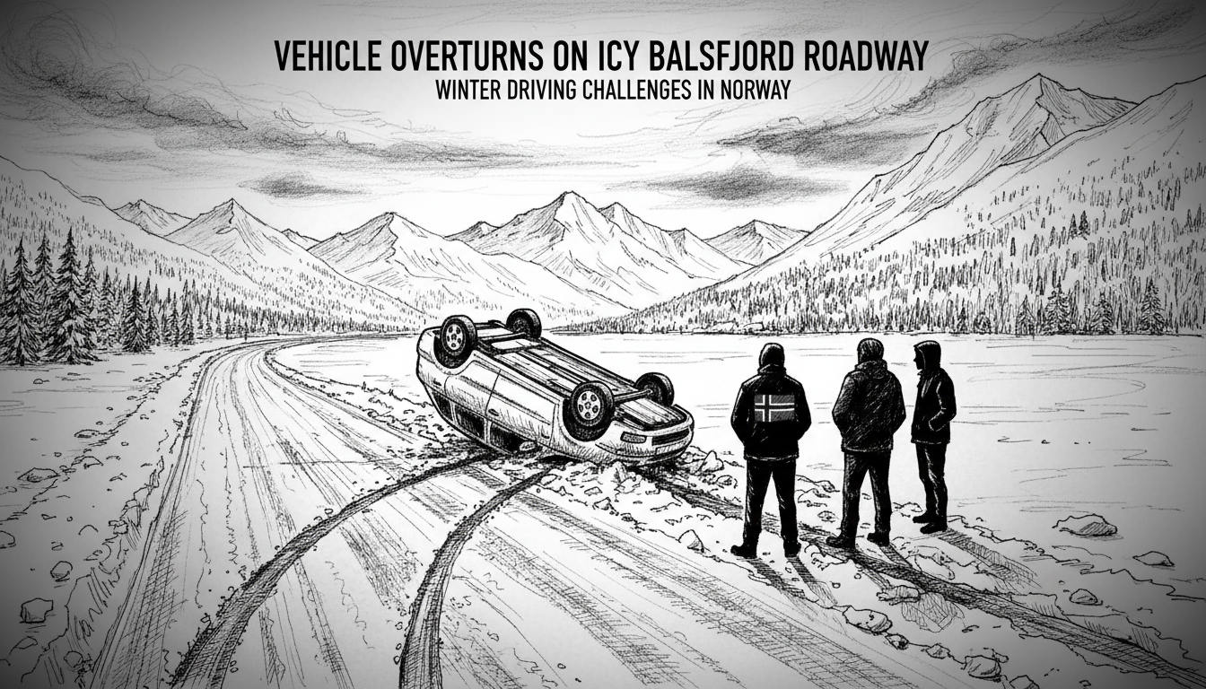 Vehicle Overturns on Icy Balsfjord Roadway
