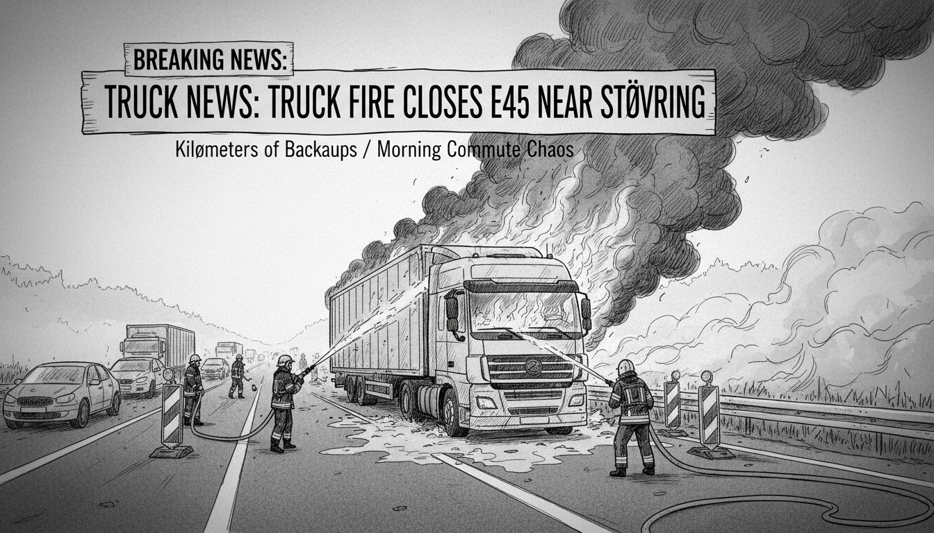 Truck Fire on E45 Near Støvring Closes Highway Lanes