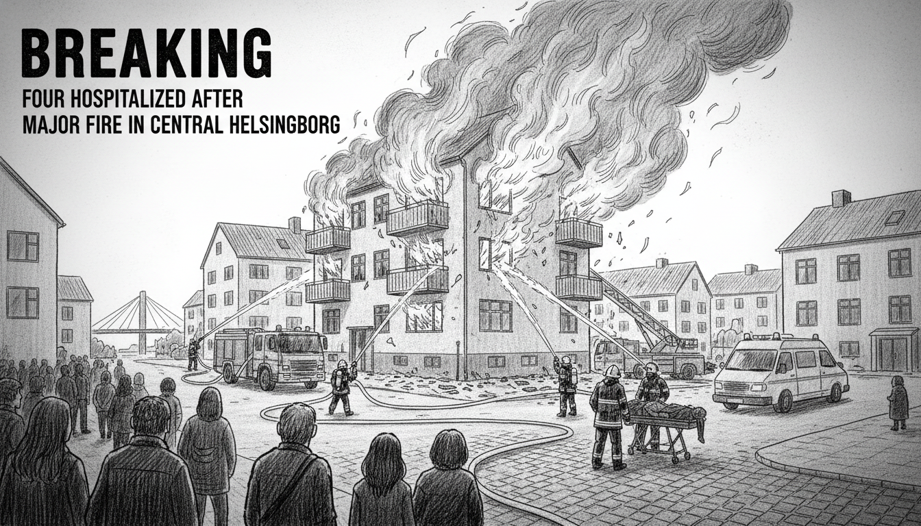 Four Hospitalized After Major Fire in Central Helsingborg