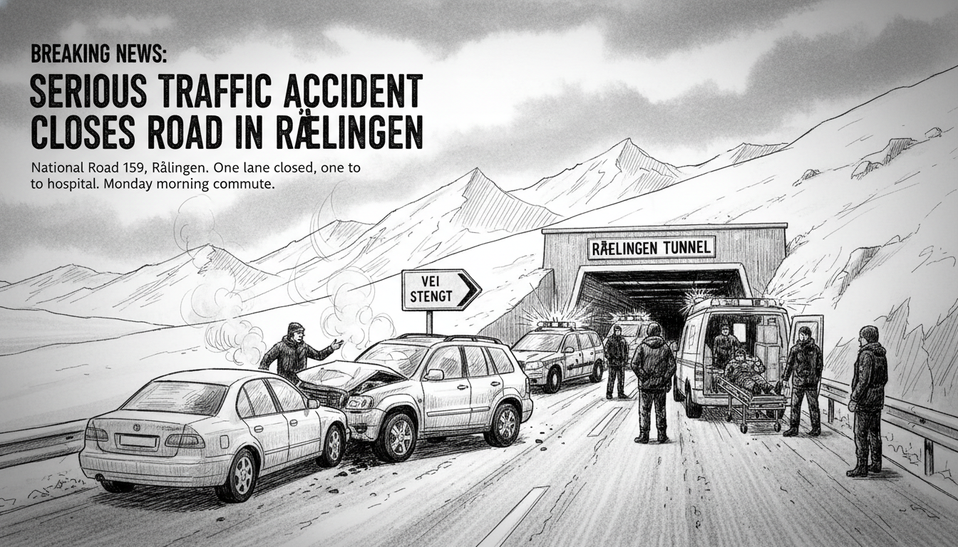 Serious Traffic Accident Closes Road in Rælingen