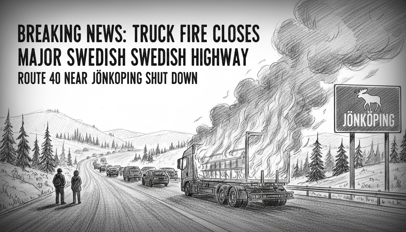 Truck Fire Closes Major Swedish Highway Near Jönköping