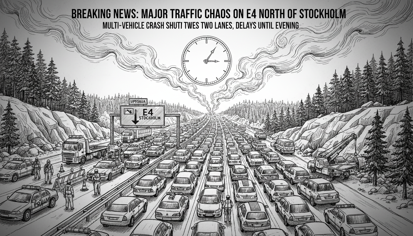 Major Traffic Jam on E4 North of Stockholm After Multi-Vehicle Crash