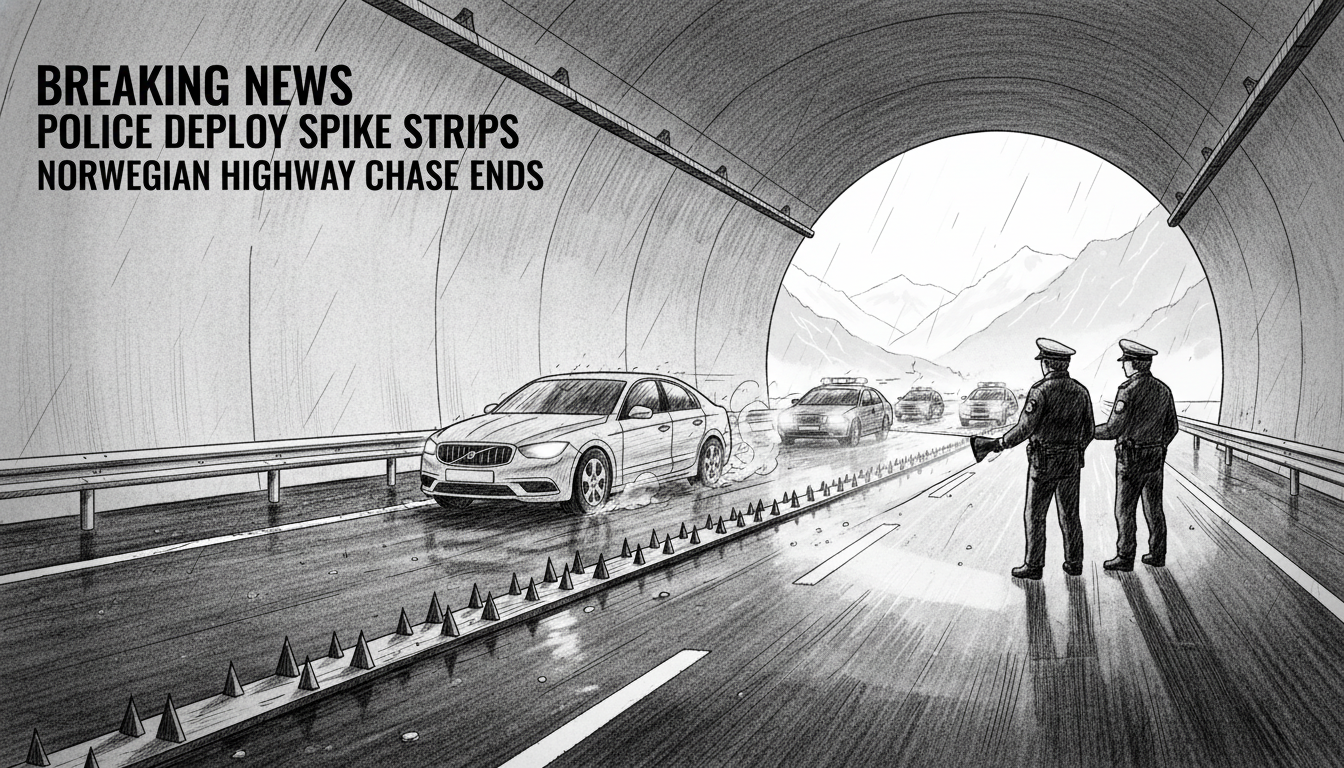 Police Deploy Spike Strips to Stop Fleeing Driver on Norwegian Highway