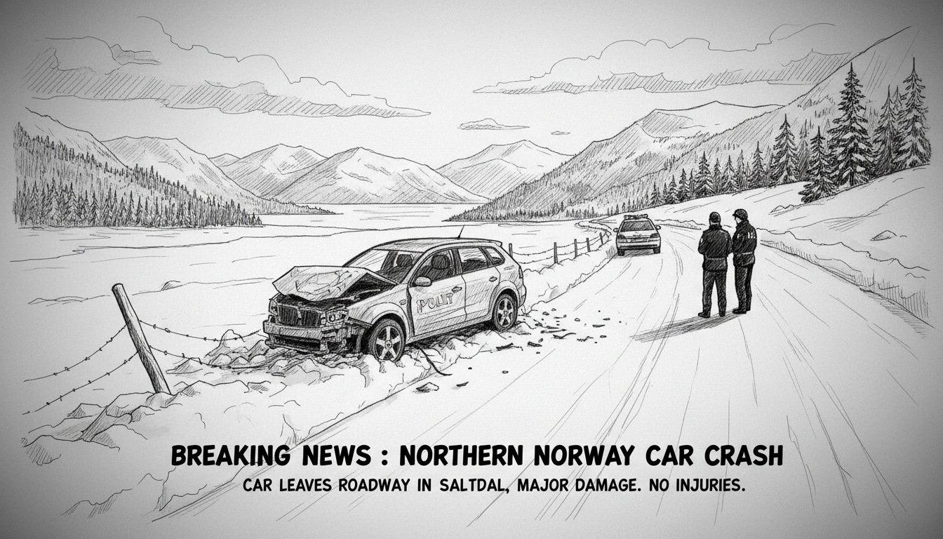 Car Leaves Roadway in Northern Norway with Major Damage