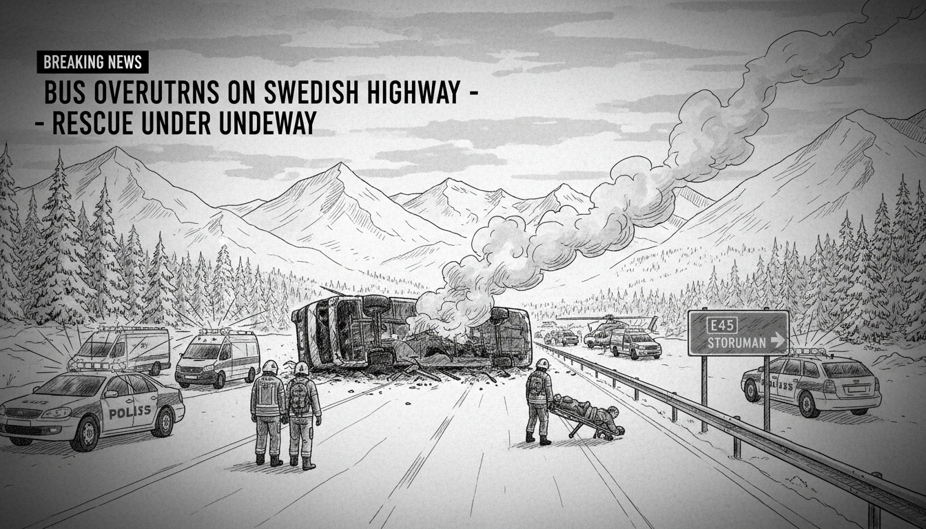 Bus Overturns on Swedish Highway with Multiple Passengers