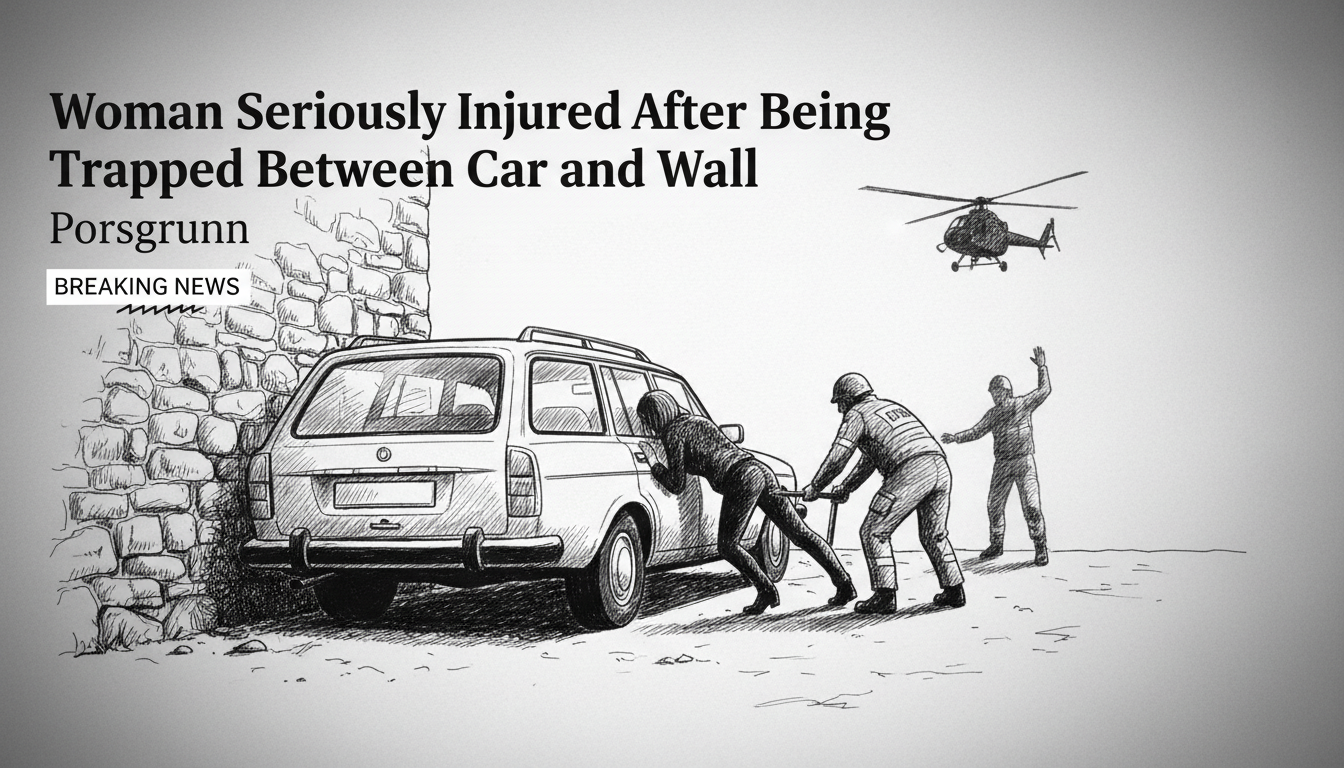 Woman Seriously Injured After Being Trapped Between Car and Wall in Porsgrunn