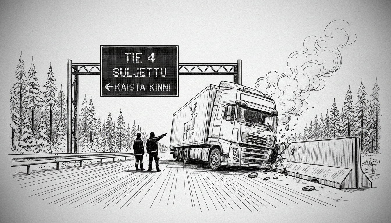 Finland Highway 4 Crash: Truck Hits Barrier, Lane Closed