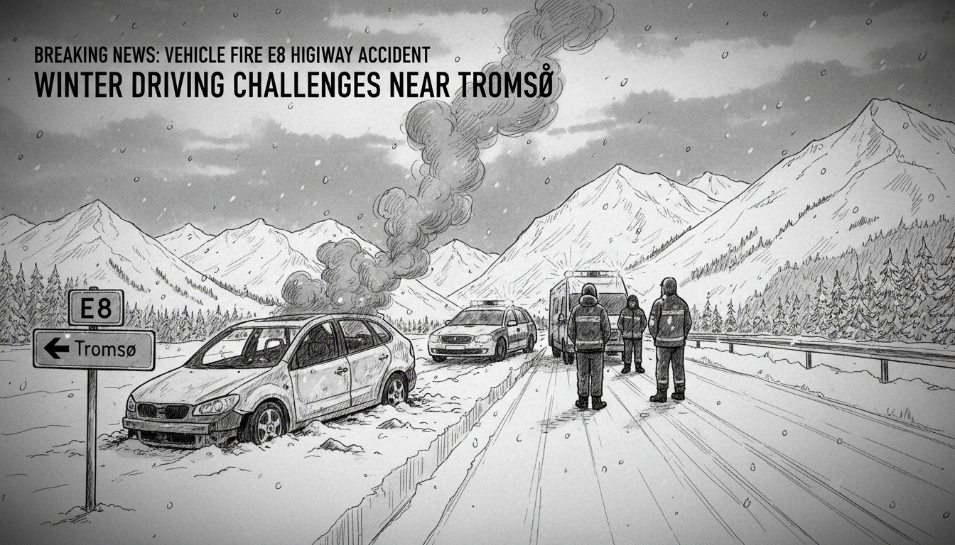 Vehicle Fire After E8 Highway Accident Near Tromsø