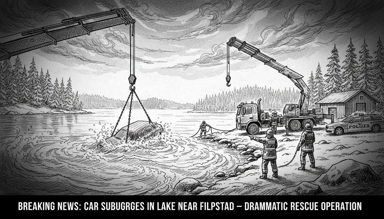 Car Submerges in Lake Near Filipstad in Dramatic Rescue Operation