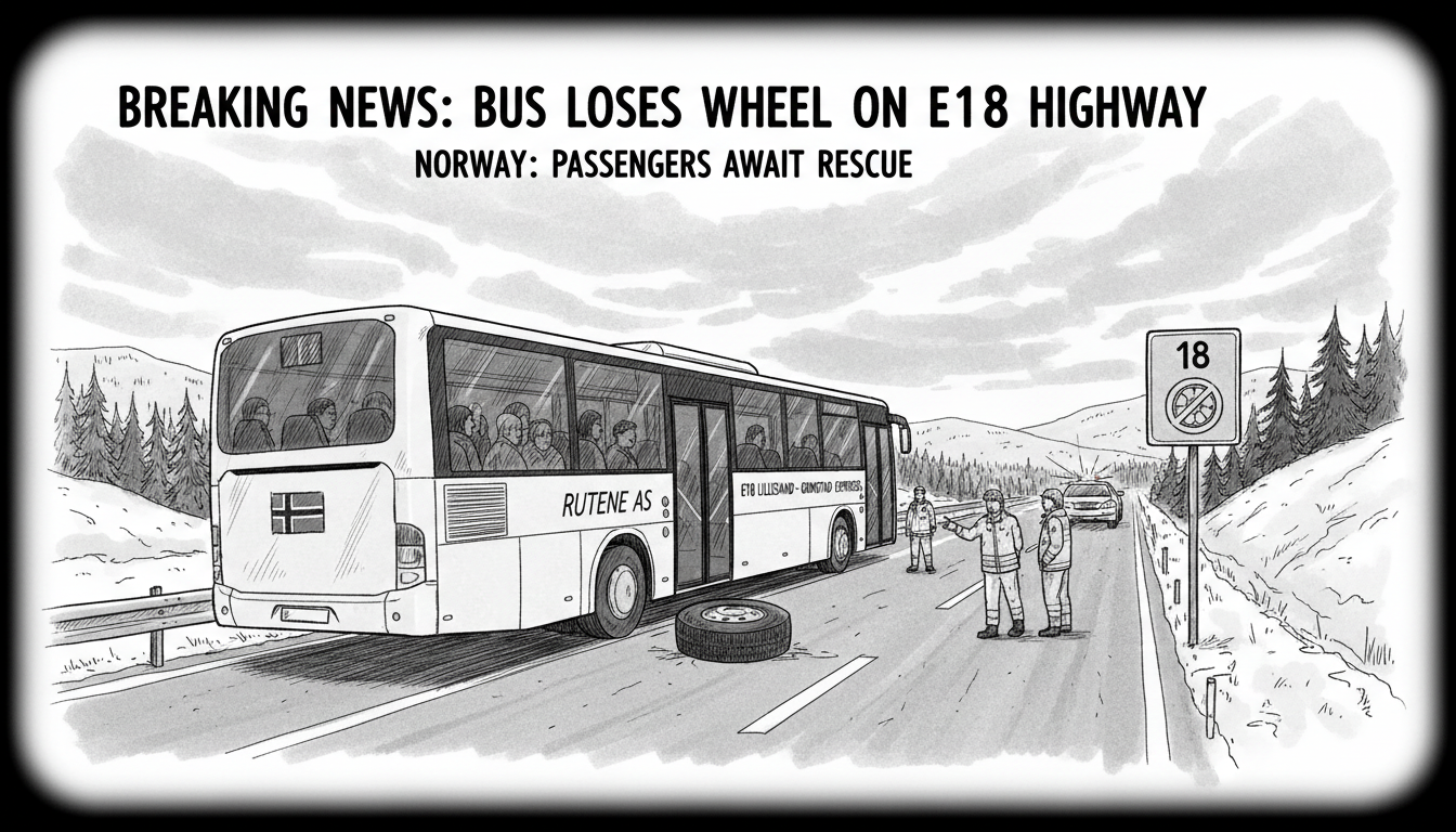 Bus Loses Wheel on E18 Highway in Southern Norway