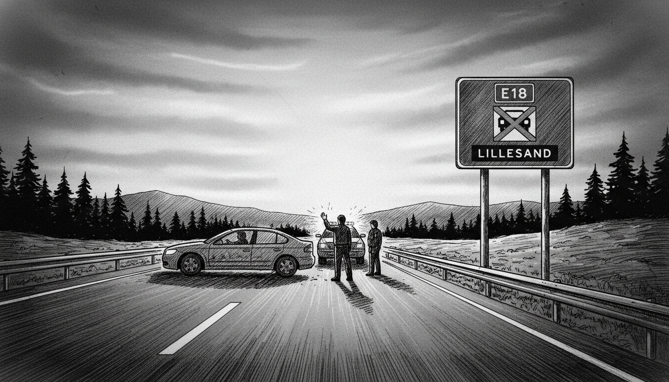 Car Stopped After Driving Wrong Way on E18 Near Lillesand