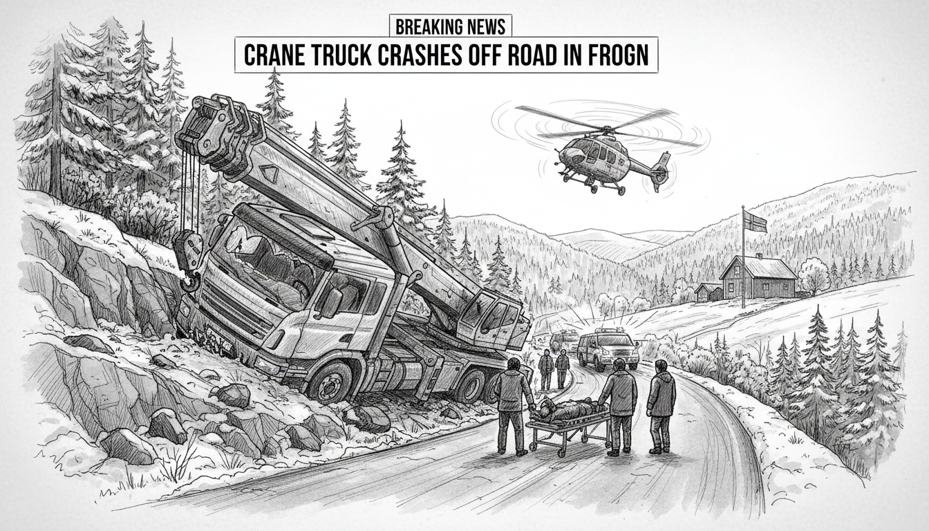 Crane Truck Crashes Off Road in Frogn Municipality