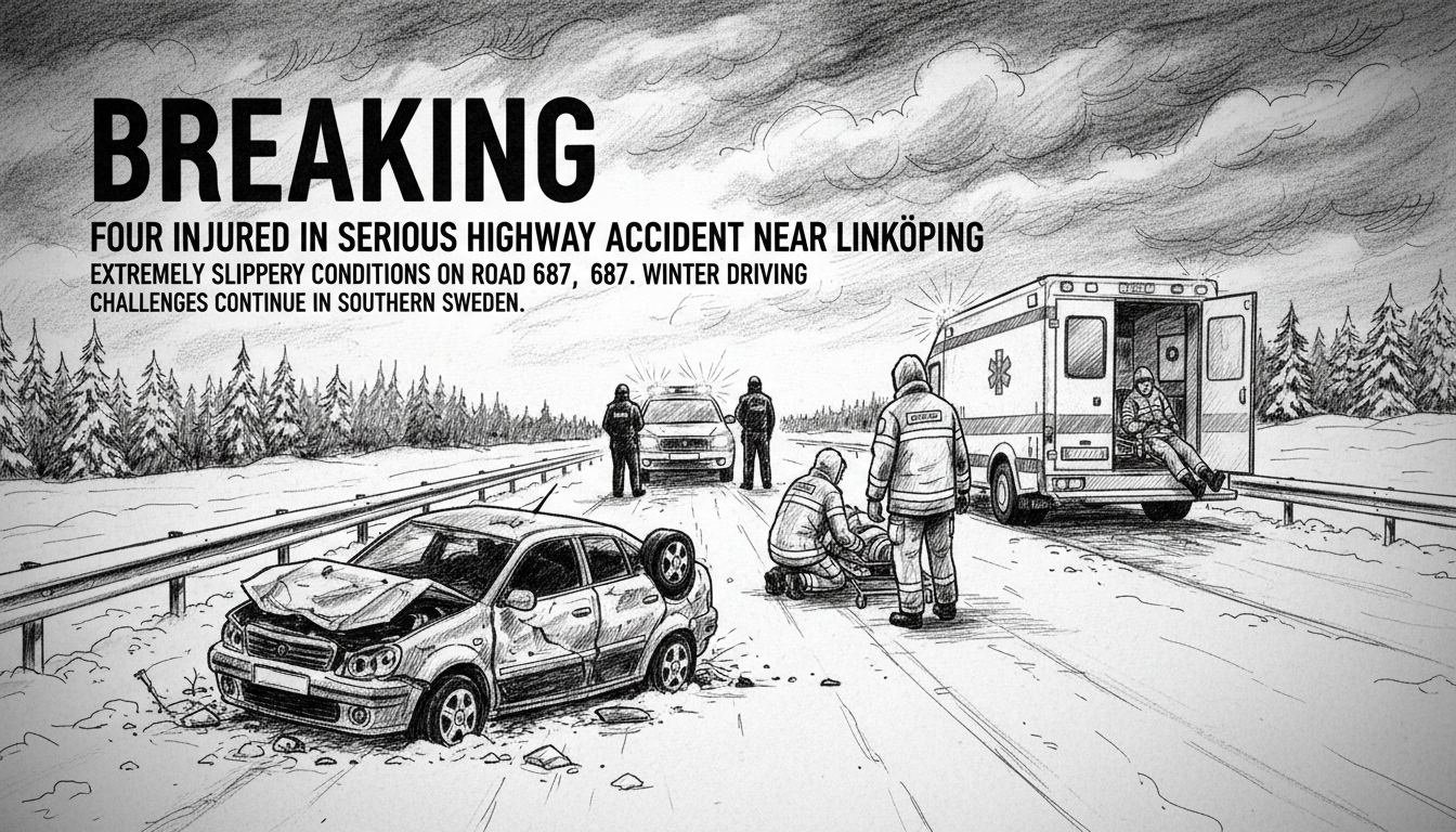 Four Injured in Serious Highway Accident Near Linköping