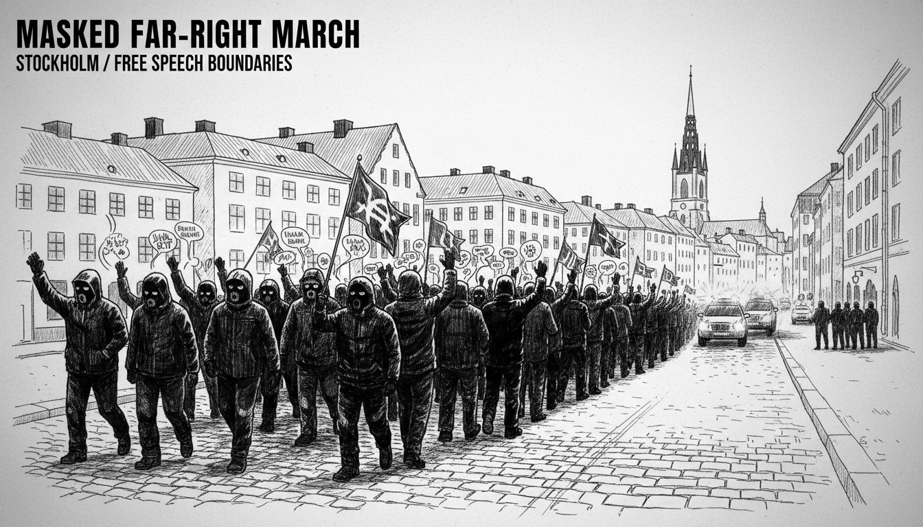 Masked Far-Right March Through Stockholm Streets