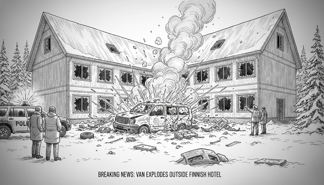 Van Explodes Outside Finnish Hotel, Scattering Debris Across Property