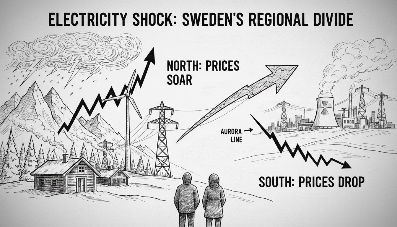 Electricity Prices Surge in Northern Sweden While Dropping in South