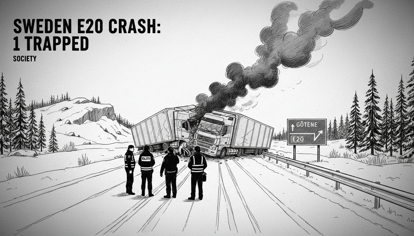 Sweden E20 Crash: 1 Trapped in Götene Truck Collision