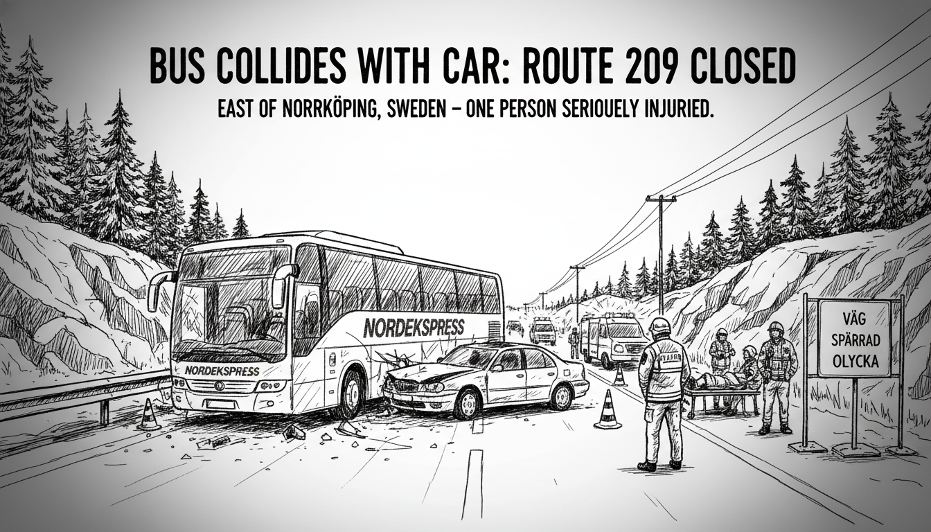 Bus Collides With Car on Swedish Highway East of Norrköping